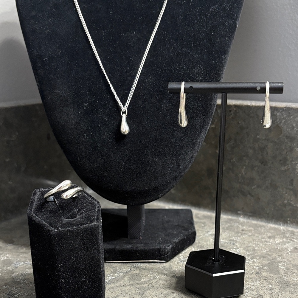 Elegant Silver Necklace, Ring and Earring Set 925 Sterling Silver
